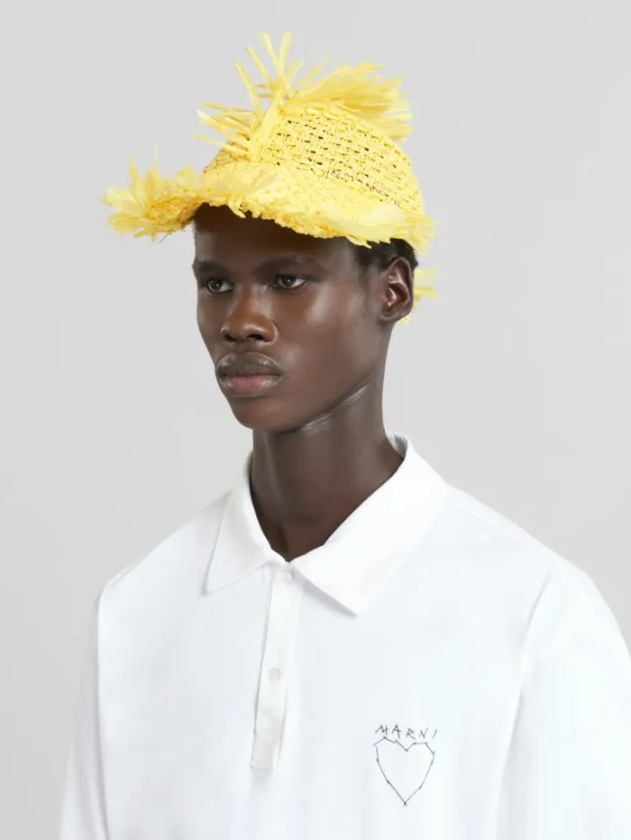 Men Marni Hats Yellow RaffiaEffect Baseball Cap