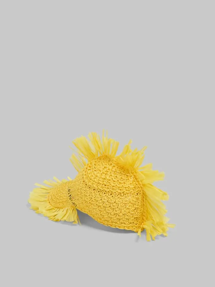 Men Marni Hats Yellow RaffiaEffect Baseball Cap