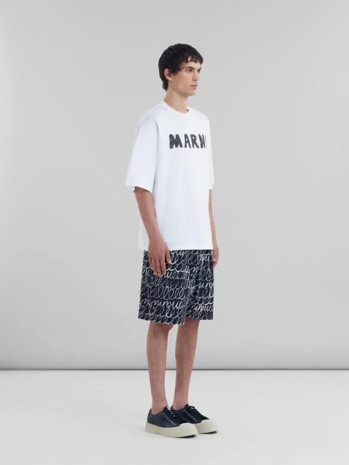 Men Marni Pants Black Poplin Drawstring Shorts With Marni Scribble Motif