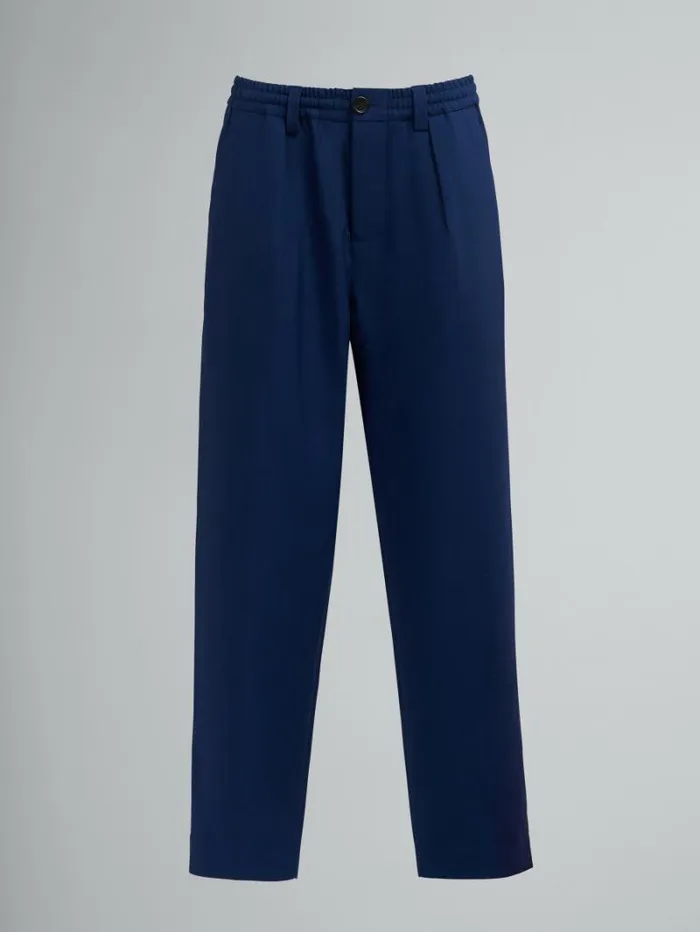 Men Marni Pants Blue Black Tropical Wool Cropped Trousers
