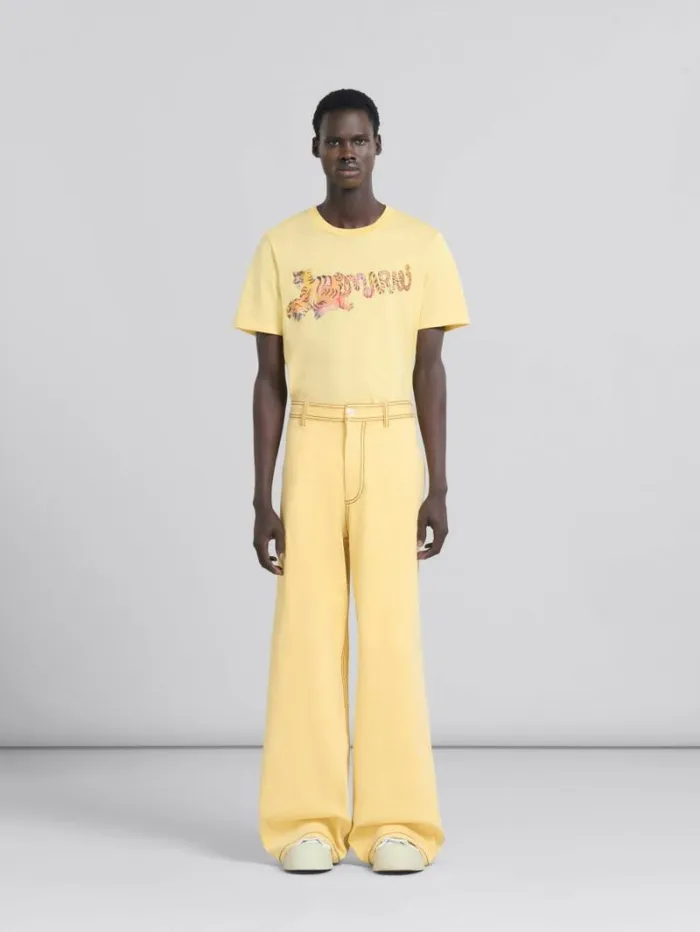 Men Marni Pants Yellow Organic Denim Trousers With Contrast Stitching