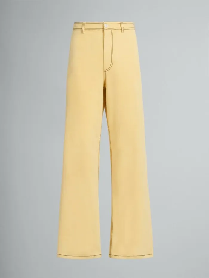 Men Marni Pants Yellow Organic Denim Trousers With Contrast Stitching