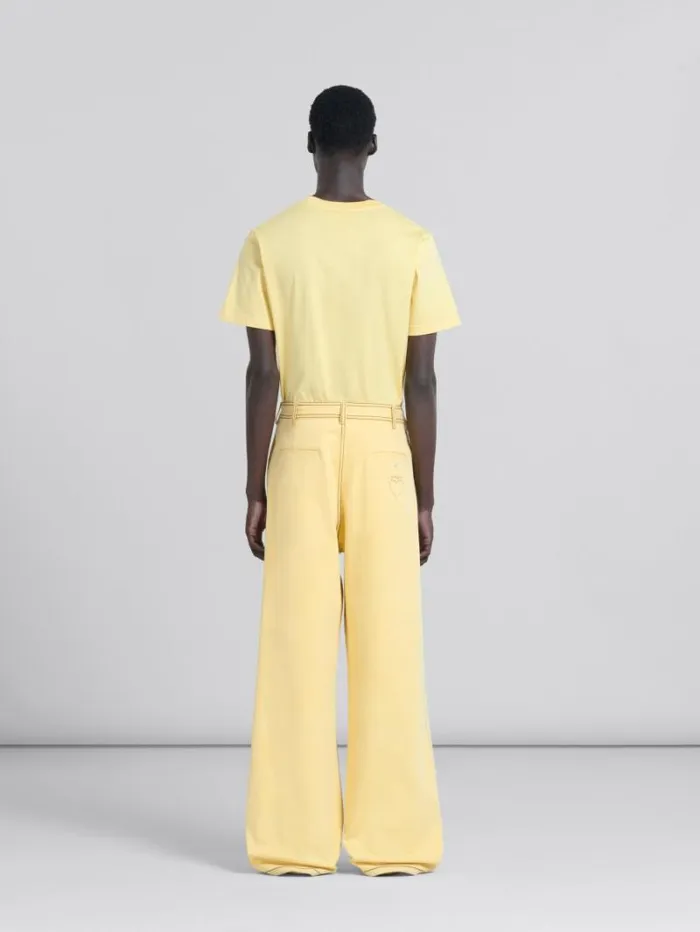 Men Marni Pants Yellow Organic Denim Trousers With Contrast Stitching