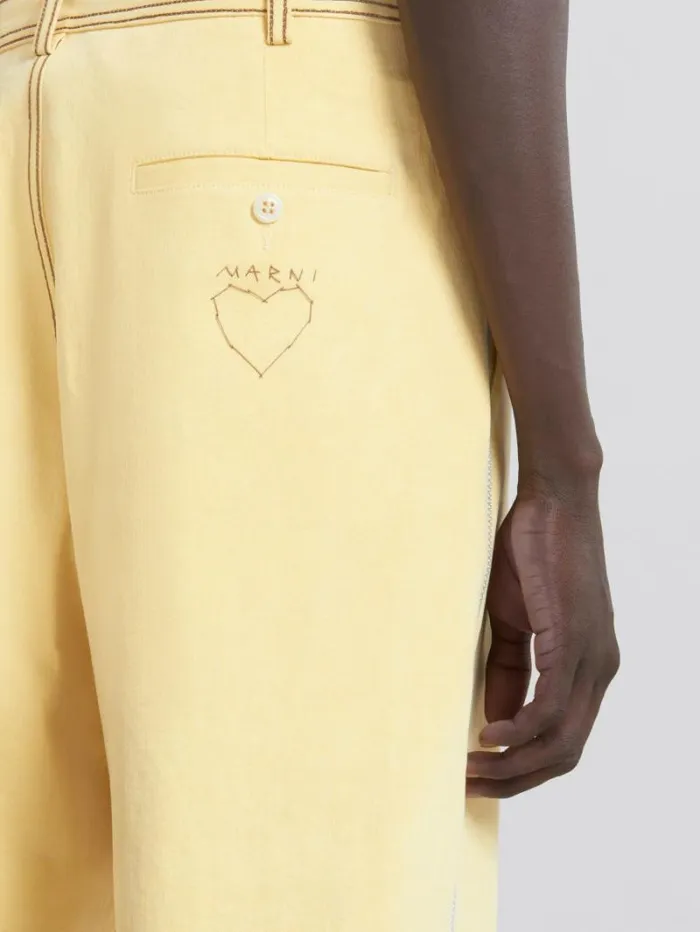 Men Marni Pants Yellow Organic Denim Trousers With Contrast Stitching