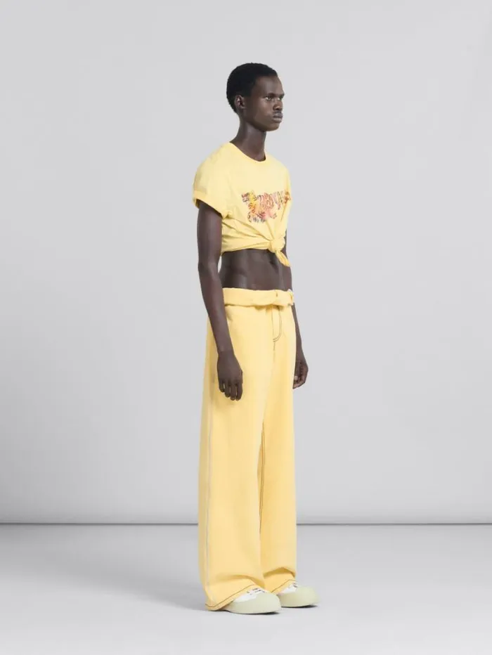 Men Marni Pants Yellow Organic Denim Trousers With Contrast Stitching