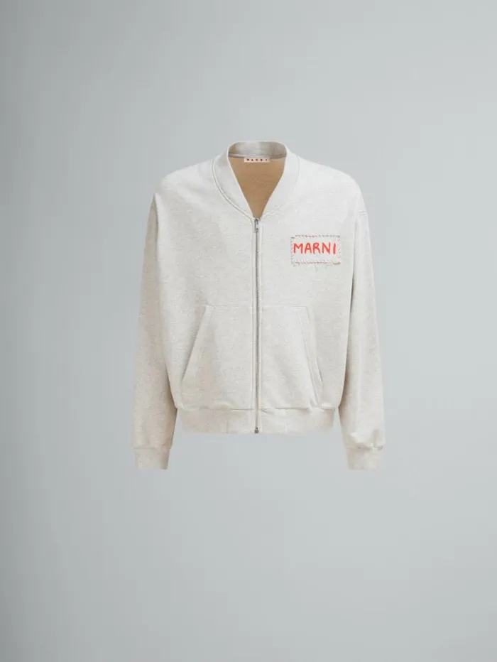 Men Marni Sweatshirts Grey Melange Cotton Bomber With Marni Patch