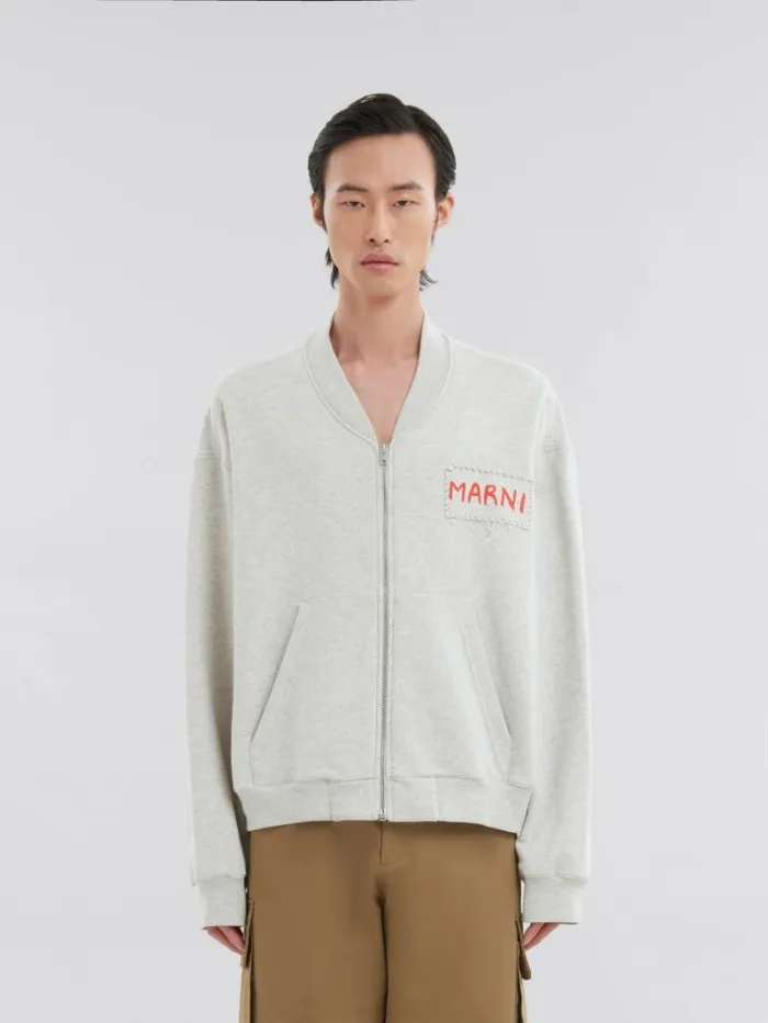 Men Marni Sweatshirts Grey Melange Cotton Bomber With Marni Patch