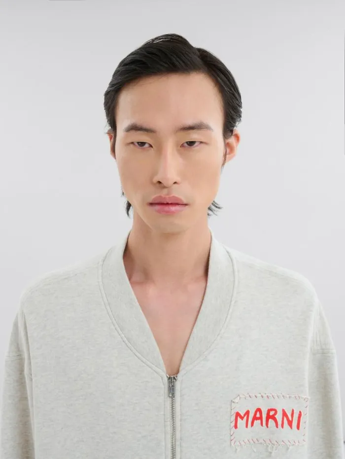 Men Marni Sweatshirts Grey Melange Cotton Bomber With Marni Patch