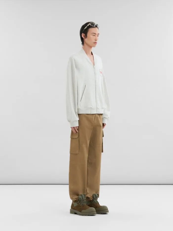 Men Marni Sweatshirts Grey Melange Cotton Bomber With Marni Patch