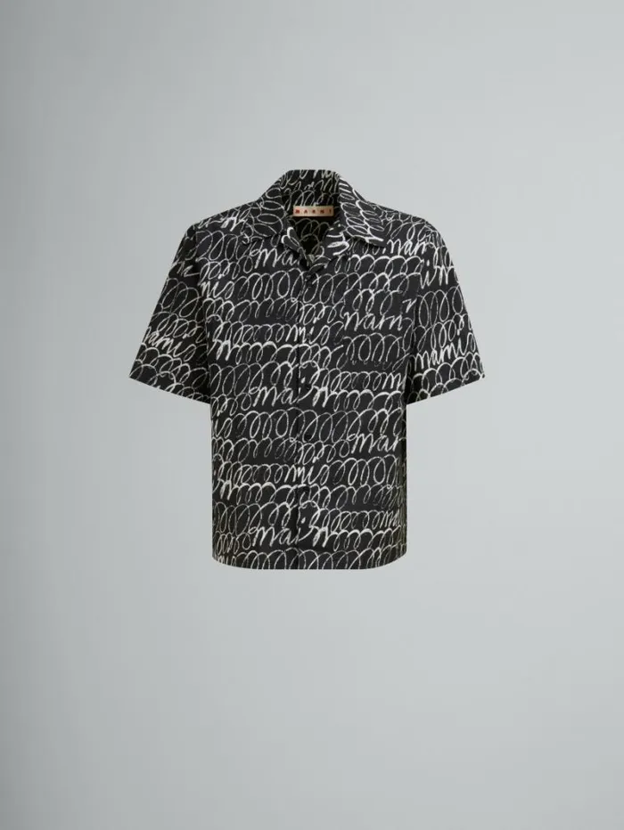 Men Marni Tops and Tshirts Black Poplin Bowling Shirt With Marni Scribble Motif