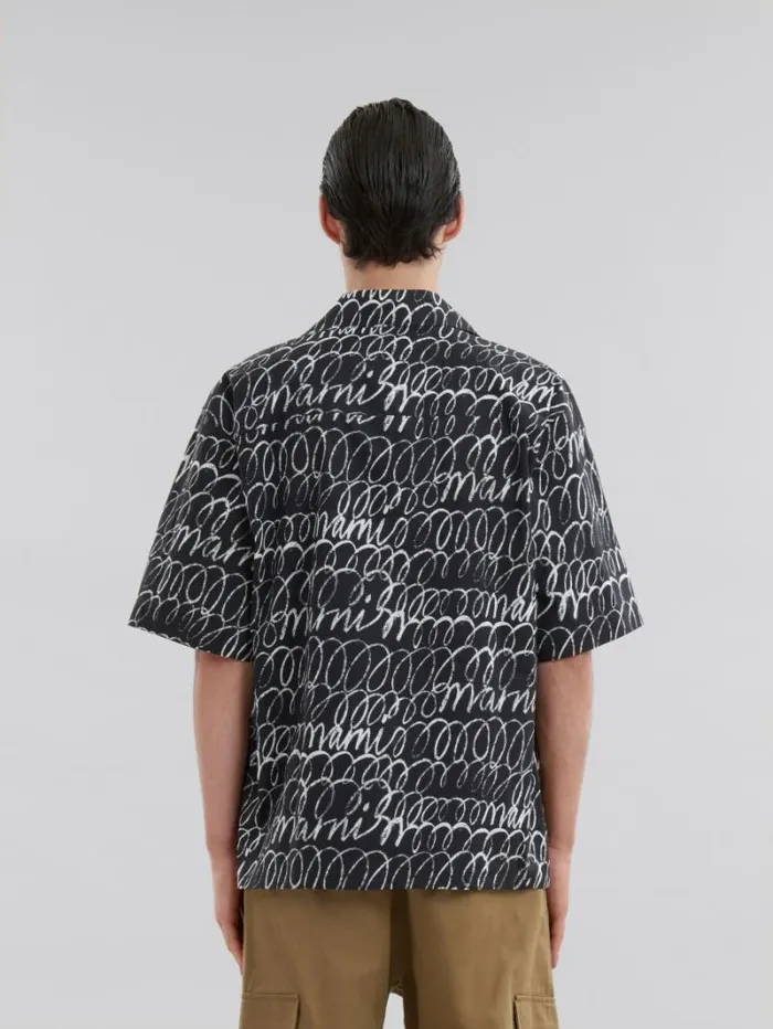 Men Marni Tops and Tshirts Black Poplin Bowling Shirt With Marni Scribble Motif