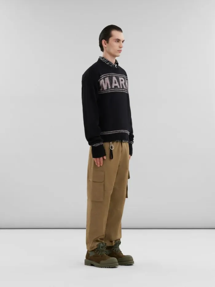 Men Marni Tops and Tshirts Black Poplin Bowling Shirt With Marni Scribble Motif