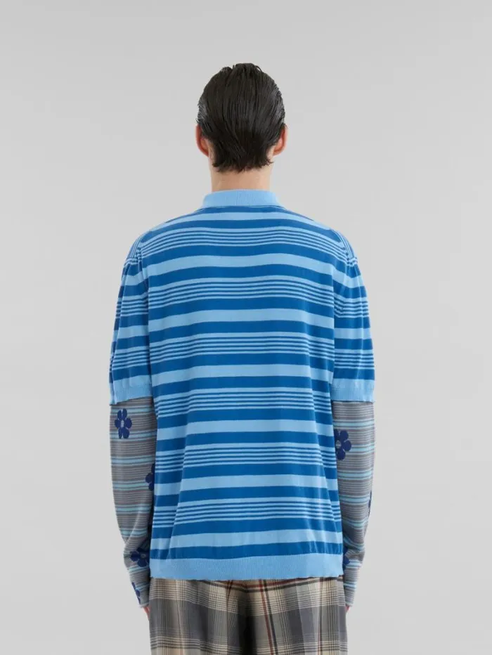 Men Marni Tops and Tshirts Blue Striped Cotton Polo Shirt With Marni Mending