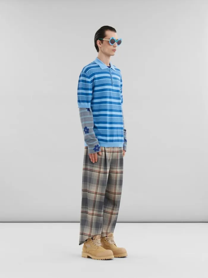 Men Marni Tops and Tshirts Blue Striped Cotton Polo Shirt With Marni Mending