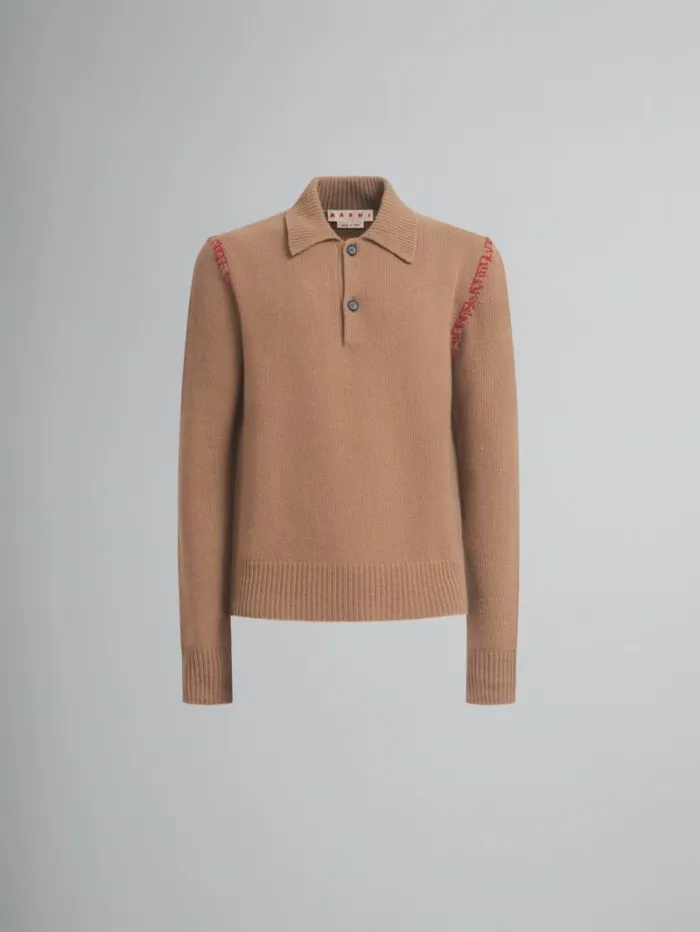Men Marni Tops and Tshirts Brown Knitted Polo Jumper With Marni Mending