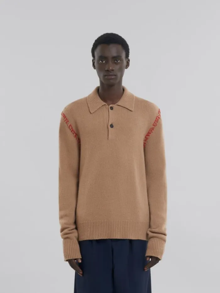 Men Marni Tops and Tshirts Brown Knitted Polo Jumper With Marni Mending