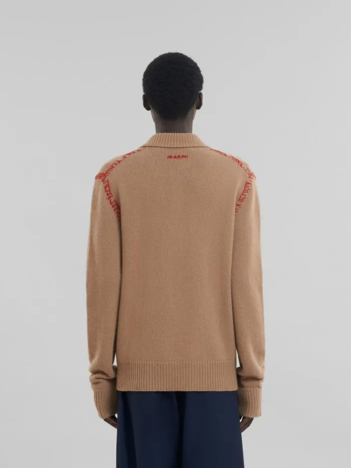 Men Marni Tops and Tshirts Brown Knitted Polo Jumper With Marni Mending