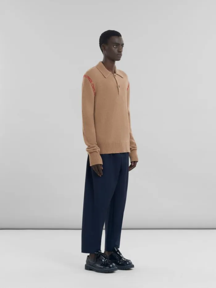 Men Marni Tops and Tshirts Brown Knitted Polo Jumper With Marni Mending