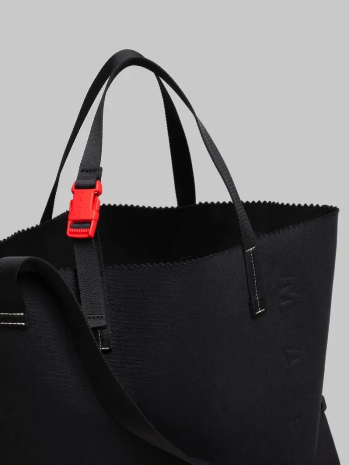 Men Marni Tote Bags Black Canvas Tribeca Shopper With Raised Marni Logo