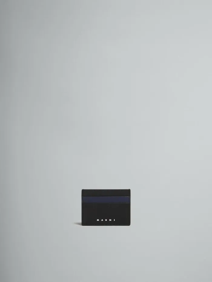 Men Marni Wallets and Small Leather Goods Black And Blue Saffiano Leather Card Case