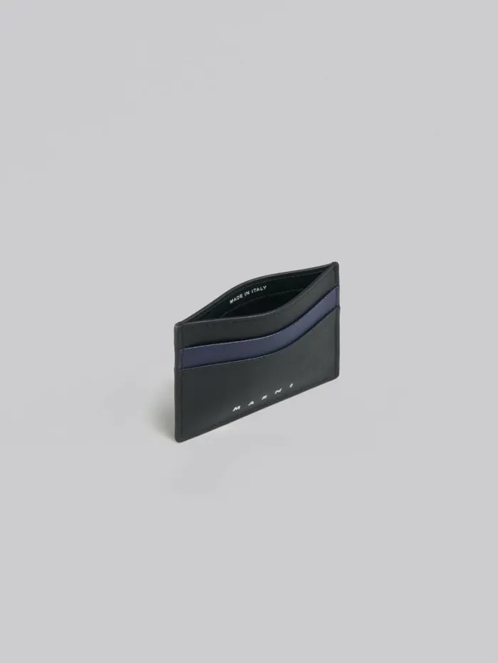 Men Marni Wallets and Small Leather Goods Black And Blue Saffiano Leather Card Case