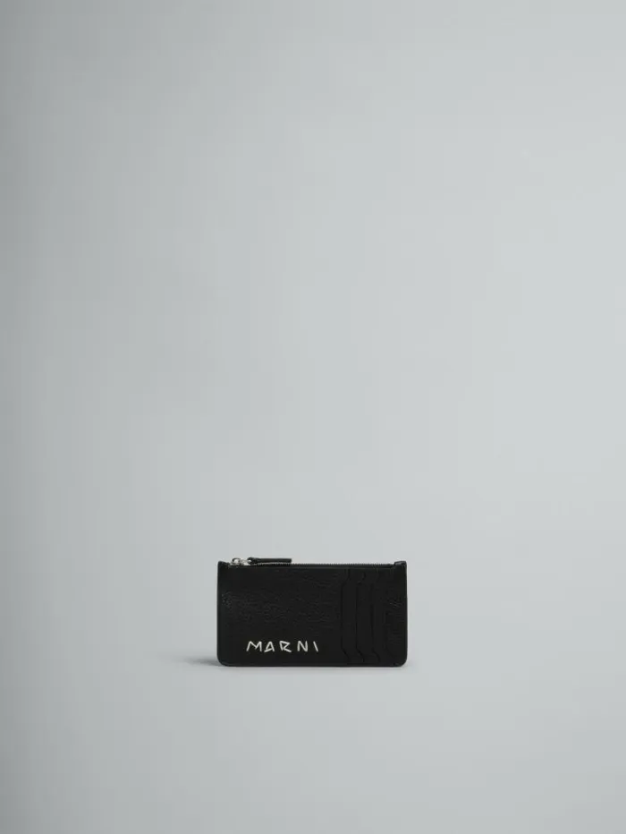 Men Marni Wallets and Small Leather Goods Black Leather Card Case With Marni Mending Embroidery Men Marni Wallets and Small Leather Goods Black Leather Card Case With Marni Mending Embroidery