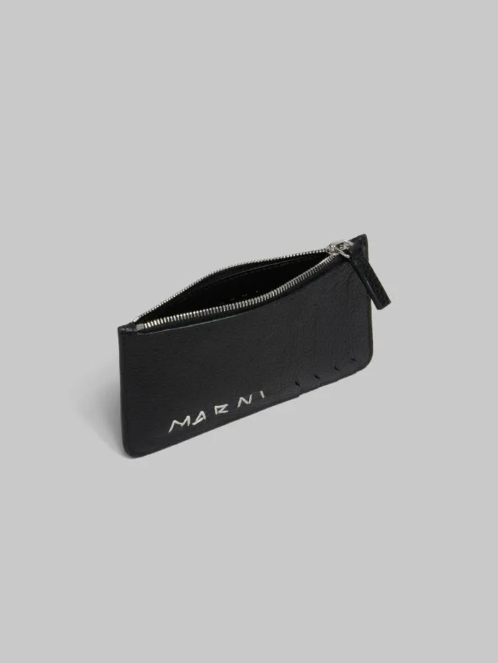 Men Marni Wallets and Small Leather Goods Black Leather Card Case With Marni Mending Embroidery
