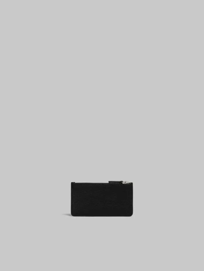 Men Marni Wallets and Small Leather Goods Black Leather Card Case With Marni Mending Embroidery