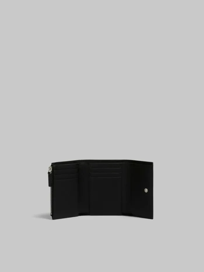 Men Marni Wallets and Small Leather Goods Black Leather Trifold Wallet With Marni Mending