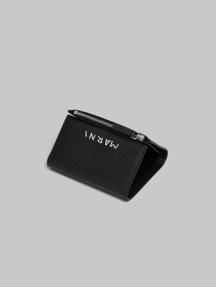 Men Marni Wallets and Small Leather Goods Black Leather Trifold Wallet With Marni Mending
