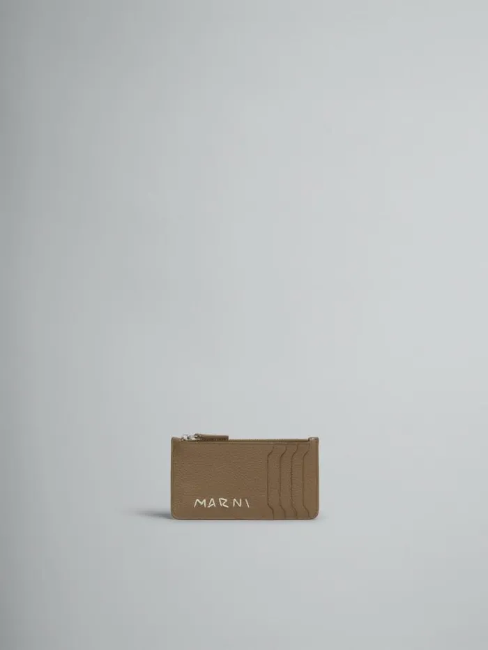 Men Marni Wallets and Small Leather Goods Brown Leather Card Case With Marni Mending Embroidery Men Marni Wallets and Small Leather Goods Brown Leather Card Case With Marni Mending Embroidery