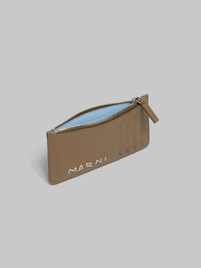 Men Marni Wallets and Small Leather Goods Brown Leather Card Case With Marni Mending Embroidery