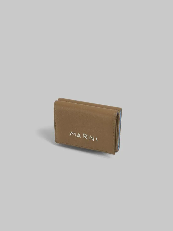 Men Marni Wallets and Small Leather Goods Brown Leather Trifold Wallet With Marni Mending Embroidery