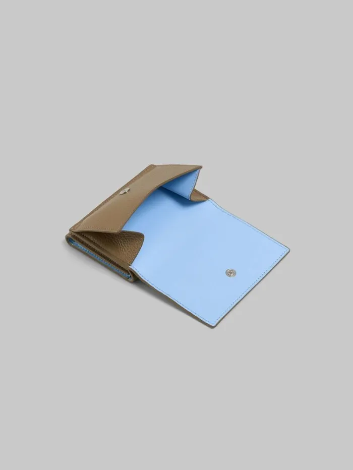 Men Marni Wallets and Small Leather Goods Brown Leather Trifold Wallet With Marni Mending Embroidery