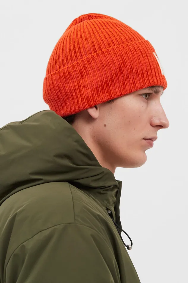 Men Merino Lambswool Rib N Logo Beanie Truffle Norse Projects Beanies