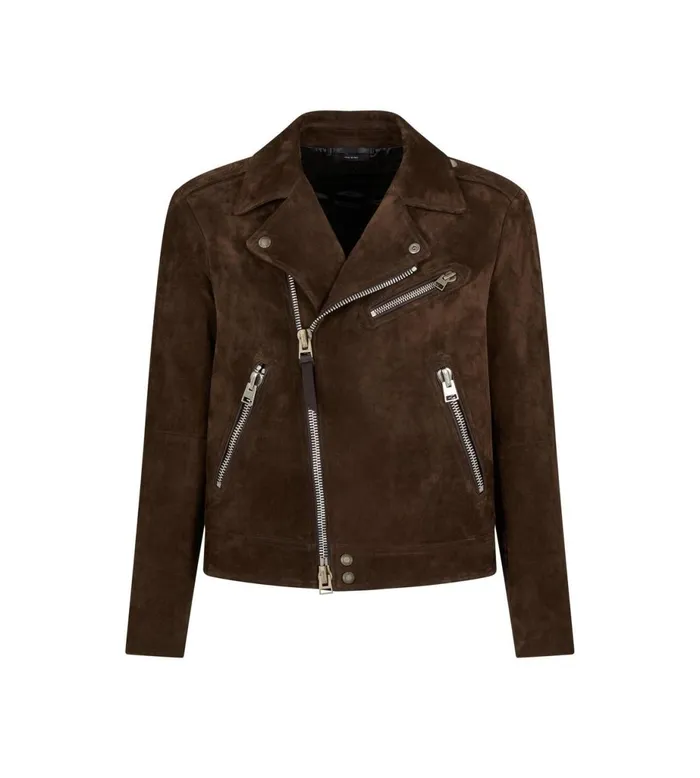 Men Outerwear Tom Ford Buttery Suede Asymmetric Biker Light Chocolate