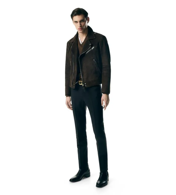 Men Outerwear Tom Ford Buttery Suede Asymmetric Biker Light Chocolate Men Outerwear Tom Ford Buttery Suede Asymmetric Biker Light Chocolate