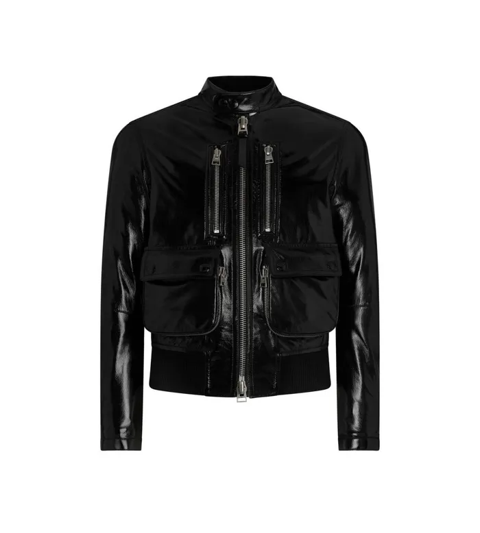 Men Outerwear Tom Ford Crackled Leather Zip Pocket Blouson Black