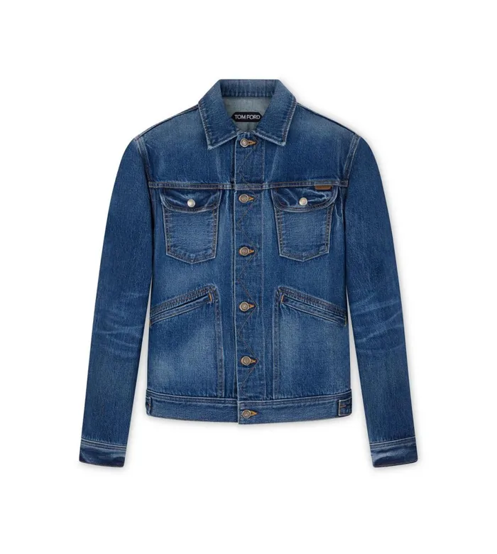 Men Outerwear Tom Ford Japanese Selvedge Denim Jacket Washed Indigo