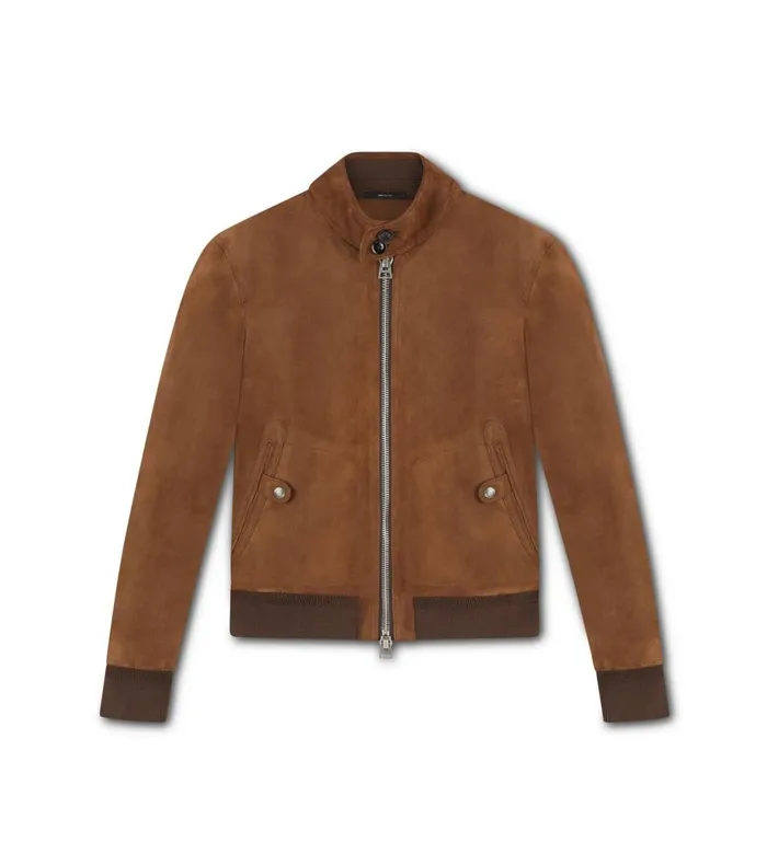 Men Outerwear Tom Ford Suede Harrington Jacket Brown