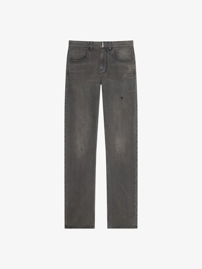 Men Pants and Shorts Givenchy Straight Fit Jeans In Vintage Destroyed Denim Black