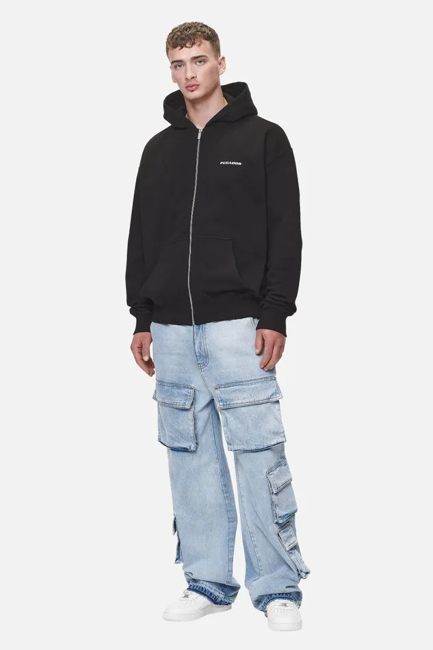 Men Pegador Hoodies Colne Logo Oversized Sweat Jacket Washed Black Men Pegador Hoodies Colne Logo Oversized Sweat Jacket Washed Black