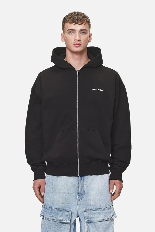 Men Pegador Hoodies Colne Logo Oversized Sweat Jacket Washed Black Men Pegador Hoodies Colne Logo Oversized Sweat Jacket Washed Black