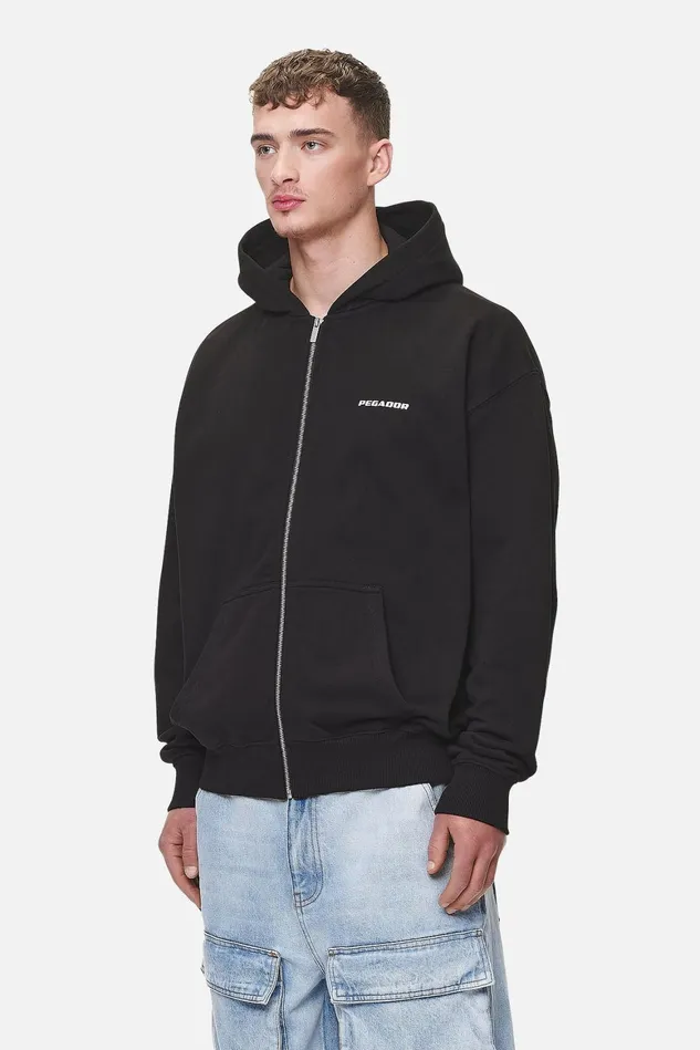 Men Pegador Hoodies Colne Logo Oversized Sweat Jacket Washed Black Men Pegador Hoodies Colne Logo Oversized Sweat Jacket Washed Black