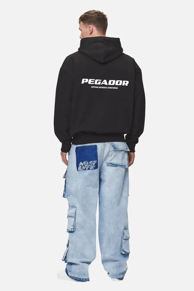Men Pegador Hoodies Colne Logo Oversized Sweat Jacket Washed Black Men Pegador Hoodies Colne Logo Oversized Sweat Jacket Washed Black