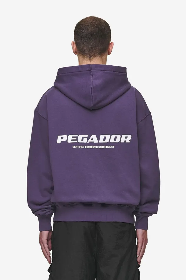 Men Pegador Hoodies Colne Logo Oversized Sweat Jacket Washed Deep Purple White