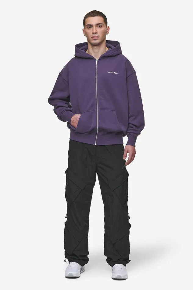 Men Pegador Hoodies Colne Logo Oversized Sweat Jacket Washed Deep Purple White Men Pegador Hoodies Colne Logo Oversized Sweat Jacket Washed Deep Purple White