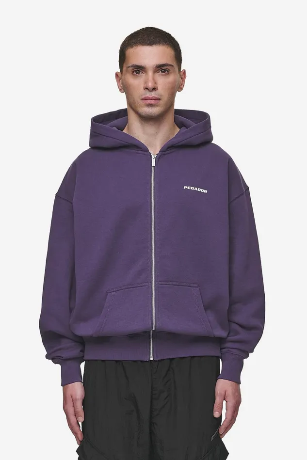Men Pegador Hoodies Colne Logo Oversized Sweat Jacket Washed Deep Purple White Men Pegador Hoodies Colne Logo Oversized Sweat Jacket Washed Deep Purple White