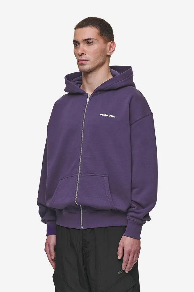 Men Pegador Hoodies Colne Logo Oversized Sweat Jacket Washed Deep Purple White Men Pegador Hoodies Colne Logo Oversized Sweat Jacket Washed Deep Purple White