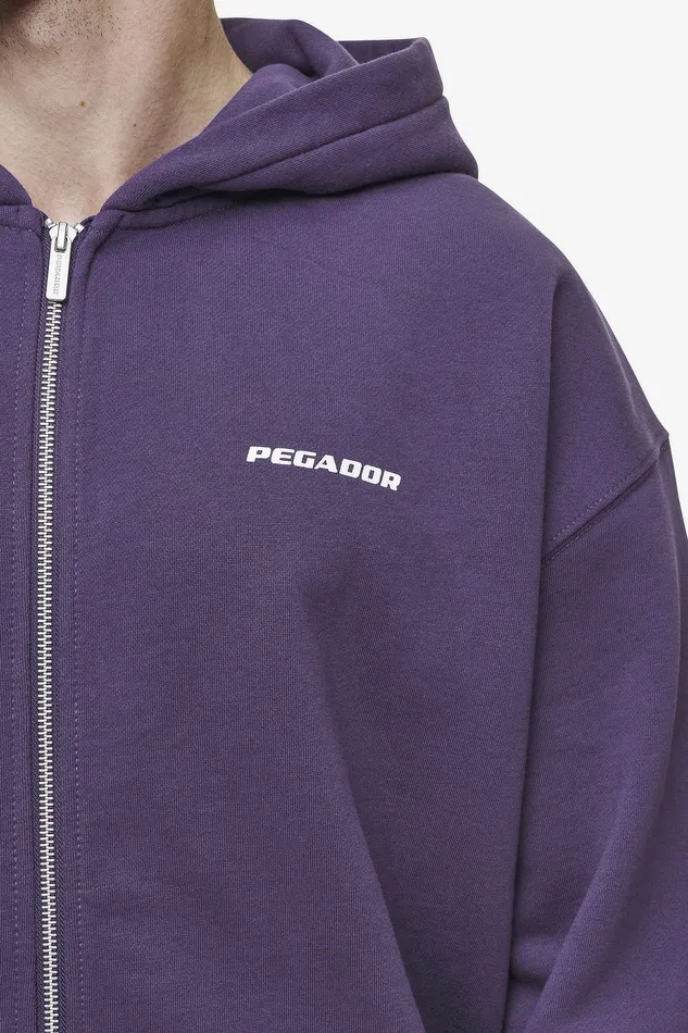 Men Pegador Hoodies Colne Logo Oversized Sweat Jacket Washed Deep Purple White Men Pegador Hoodies Colne Logo Oversized Sweat Jacket Washed Deep Purple White